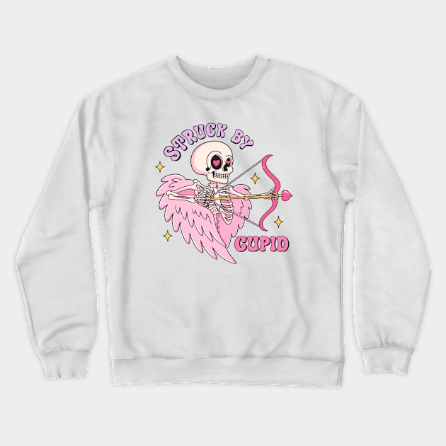 Struck By Cupid Skeleton Valentines Day Crewneck Sweatshirt by Nessanya